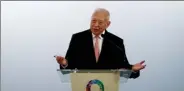  ?? ROY LIU / CHINA DAILY ?? Tung Chee-hwa, vice-chairman of the CPPCC National Committee and former chief executive, speaks on land supply during a luncheon of Our Hong Kong Foundation in Wan Chai on Tuesday.