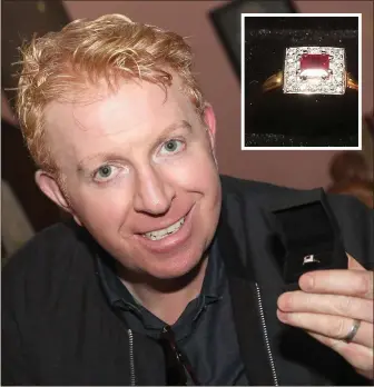 ??  ?? World renowned performer Tommy Fleming with the diamond and ruby ring that will be raffled in aid of the Tommy Murray Rehabilita­tion Fund. Right, below, Tommy Murray.