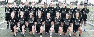  ??  ?? Leicester City Women FC Back Row (left to right) – Nicole Nymoen, Rosie Axten, Natasha Hudson, Charlotte Greengrass, Hayley James, Charlotte Clarke, Holly Morgan (Capt.), Demi Lambourne, Freda Ayisi, Sarah Jackson, Maddy Cusack, Mai Moncaster, Melissa Johnson. Front Row (left to right) – Lucy Johnson, Rachel Brown, Freya Thomas, Nat Johnson, Leigh Dugmore, Taome Oliver, Serena Fletcher, Sophie Domingo