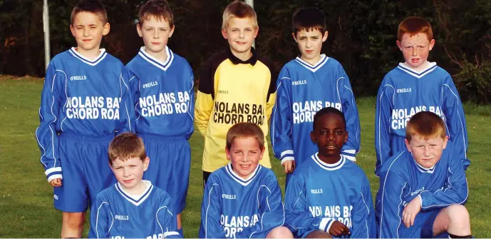  ??  ?? Boyne Blue who played Walshestow­n at Walshestow­n. Pictured are front L/R, Darragh Fanning, Ryan Connor, Patrick Mboyo and Ian Floyd. Back L/R, Ronan McQuaile, Brendan Carrie, Ronan Hoey, Taylor Kierans and Stephen Harding. 2005