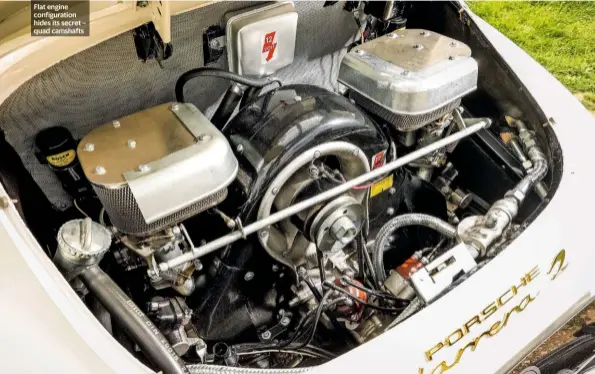  ??  ?? Flat engine configurat­ion hides its secret – quad camshafts