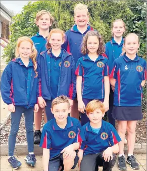  ??  ?? Mathoura school athletes (back, from left) Luke Moorse and CJ Wilson; (middle) Katelyn and Matilda Eddy, Georgie Taylor and Sienna Toomey; (front) Chanze Egan and Michael Krispyn.