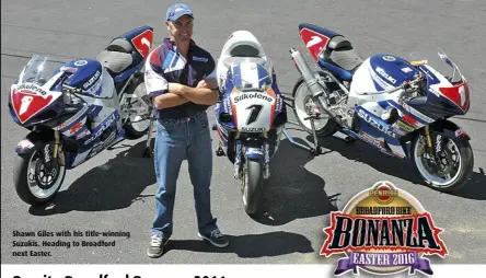  ??  ?? Shawn Giles with his title-winning Suzukis. Heading to Broadford next Easter.