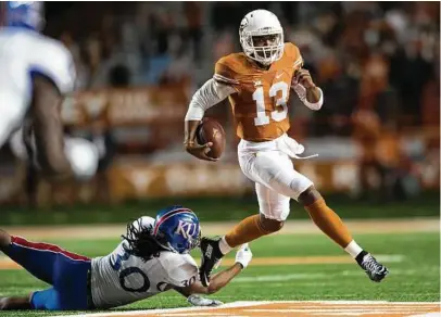  ?? Cooper Neill / Getty Images ?? Texas’ Jerrod Heard has changed his focus from throwing the ball to catching it upon his switch to wide receiver before the 2016 season.