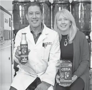  ?? MICHAEL ALLEN FOR CERIA BREWING CO. ?? Keith and Jodi Villa are launching Grainwave Belgian-Style White Ale, a nonalcohol­ic beer infused with THC.