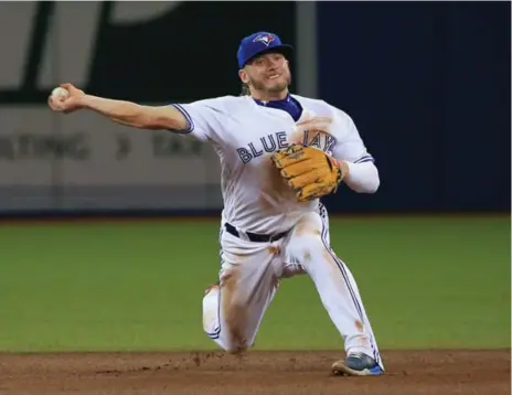  ?? RENÉ JOHNSTON/TORONTO STAR ?? Blue Jays third baseman Josh Donaldson throws out the Angels’ Albert Pujols. Donaldson had a hit and two walks in five plate appearance­s Tuesday.