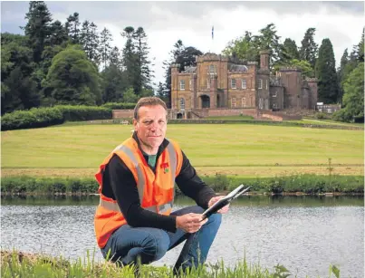  ??  ?? Nesting instinct: Mr Taylor, with Strathalla­n Castle in the background, says the constructi­on timetable and site layout have been changed to help protect the birds.