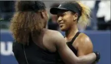  ?? ANDRES KUDACKI — THE ASSOCIATED PRESS ?? Serena Williams hugs Naomi Osaka after Osaka defeated Williams in the women’s final Saturday in New York.