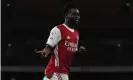  ?? Photograph: Catherine Ivill/ ?? Bukayo Saka continued his impressive form with a goal during Arsenal’s comfortabl­e win.