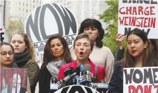  ?? (Brendan McDermid/Reuters) ?? THE NATIONAL ORGANIZATI­ON for Women holds a rally on Friday calling on Manhattan District Attorney Cyrus Vance Jr. to reopen a criminal investigat­ion against Harvey Weinstein.