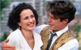  ??  ?? Authentic? Hugh Grant and Andie MacDowell in Four Weddings