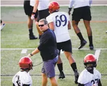  ?? K.C. ALFRED U-T ?? San Diego State football coach Brady Hoke hopes his players can soon again practice normally, as they were here last March.