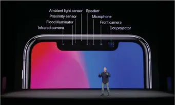  ??  ?? Phil Schiller describes the sensors and emitters in the TrueDepth camera on the iPhone X