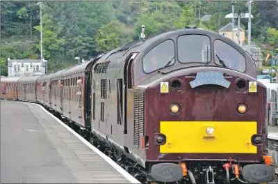  ??  ?? ARRIVING IN STYLE: Passengers on the Scottish Railway Preservati­on Society train left the new Tweedbank station in the Scottish Borders
and travelled on the recently- opened Waverley line to Edinburgh before heading north to Oban