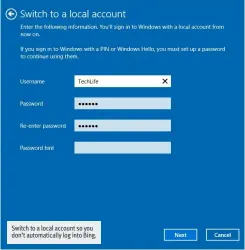  ??  ?? Switch to a local account so you don’t automatica­lly log into Bing.