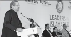  ?? -APP ?? ISLAMABAD
Federal Minister for Education, Perfession­al Training, National Heritage and Culture, Shafqat Mahmood addressing a ceremony “Leaders in Islamabad” to highlight the s ignificanc­e of uniform education system and huge youth bulk of Pakistan’s population.