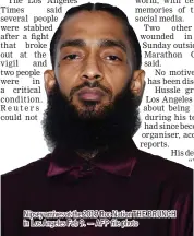  ??  ?? Nipsey arrives at the 2019 Roc Nation THE BRUNCH in Los Angeles Feb 9. — AFP file photo
