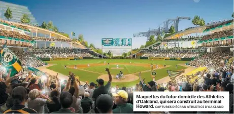  ?? CAPTURES D’ÉCRAN ATHLETICS D’OAKLAND ?? Maquettes du futur domicile des Athletics d’Oakland, qui sera construit au terminal Howard.