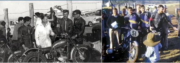  ??  ?? ABOVE LEFT Overall winners: Owner Norm Askew (white overalls) and riders Les Burdus, Bill Larue and Paul New. ABOVE Lightweigh­t winner and third outright, the Honda CB72 owned by Peter Newey (red armband). BELOW Top rider of the era, John Rumford finished sixth.