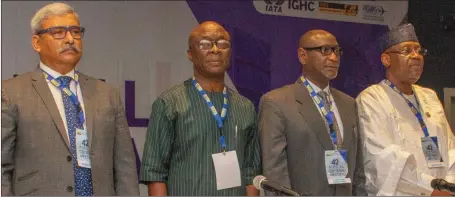  ?? ?? L–R: Group Managing Director, Mr. Indranil Gupta; Chairman, Dr. Seinde Fadeni; Company Secretary, Mr. Bello Abdullahi and Vice Chairman, Mohammed Gambo Umar, all of Nigerian Aviation Handling Company (NAHCO) Plc at the company’s 42nd annual general meeting held in Lagos… recently