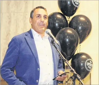  ?? NATHAN ROCHFORD/THE GUARDIAN ?? Mark Lever, owner of the Saltwire Network of newspapers, speaks during the launch of the Open Up Project at the Confederat­ion Centre of the Arts on Thursday, Sept. 28.