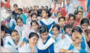  ?? HT PHOTO ?? The girls, all students of Class 11 and 12, say that they have to go to school in Kanwali, three kilometres from the village, and routinely face harassment from local boys on the way.