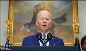  ?? (AP/Evan Vucci) ?? President Joe Biden delivers remarks on the economy Wednesday in the Roosevelt Room of the White House in Washington.