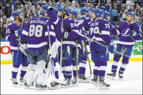  ?? The Associated Press ?? Chris O’meara
It’s been nothing but celebratio­ns for the Tampa Bay Lightning after three games against the Florida Panthers. The Lightning can close out the series Monday.