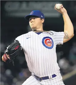  ?? GETTY IMAGES ?? Padres starter Yu Darvish, who picked up the victory, and Cubs starter Justin Steele put on a good pitchers’ duel Monday night at Wrigley Field.