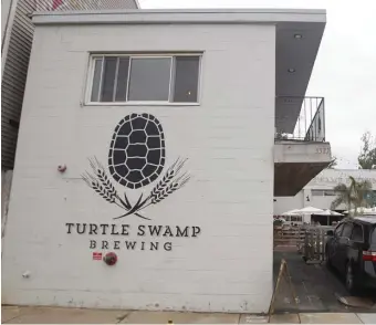  ?? PAUL CONNORS / BOSTON HERALD ?? NOT SO FAST: The logo for Turtle Swamp Brewing outside their brewery on Friday. The Jamaica Plain brewery is suing both the developer of an affordable housing complex and the Boston Zoning Board of Appeals, who approved the building.