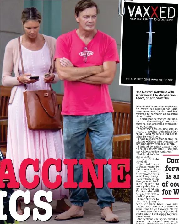  ??  ?? ‘The Master’: Wakefield with supermodel Elle Macpherson. Above, his anti-vaxx film