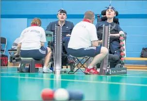  ??  ?? Jamie McCowan and his fellow boccia player Jacob Thomas practise ahead of Rio