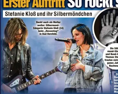  ??  ?? Rockt auch als Mutter
weiter: Silbermond­Sängerin Stefanie Kloß (34) beim „Hessentag“
in Bad Hersfeld.
Die Silbermond-Sängerin und Band-Gitarrist Thomas Stolle (35) freuten sich vergangene­s Jahr über
Nachwuchs.