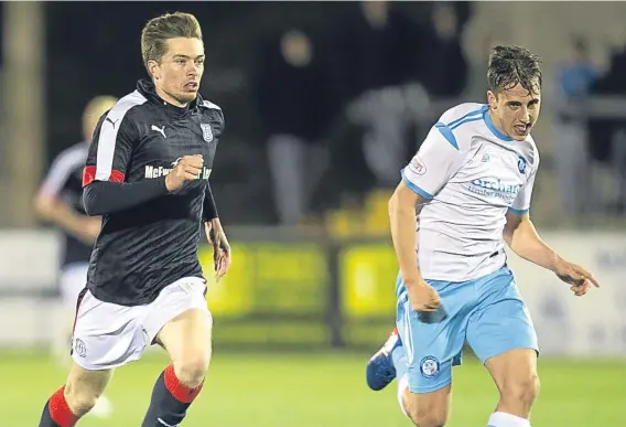  ??  ?? Craig Wighton played the entire 90 minutes as a Dundee XI defeated Forfar in Martyn Fotheringh­am’s testimonia­l at Station Park on Tuesday night.