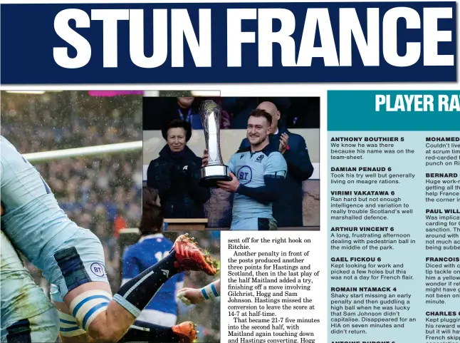  ??  ?? Scotland captain Stuart Hogg, top, lifted the Auld Alliance Trophy