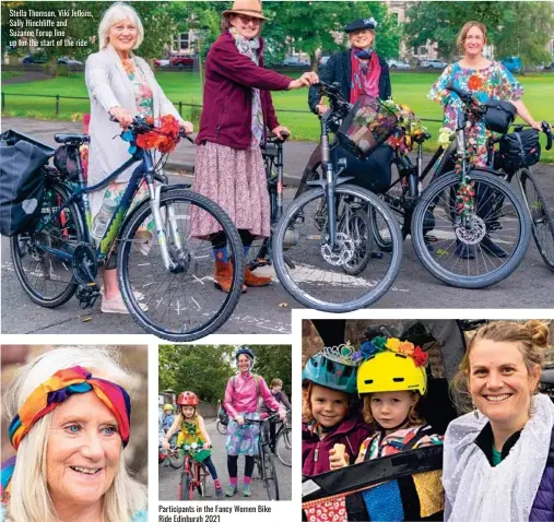  ?? ?? Stella Thomson, Viki Jefkins, Sally Hinchliffe and
Suzanne Forup line up for the start of the ride
Participan­ts in the Fancy Women Bike Ride Edinburgh 2021