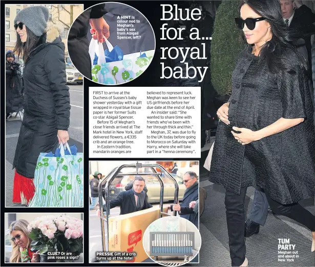  ??  ?? CLUE? PRESSIE A HINT TUM PARTY Meghan out and about in New York