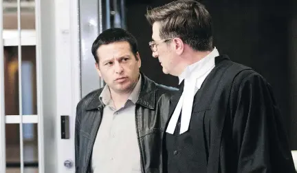  ?? ALLEN McINNIS ?? Charalabos Nassios, with defence lawyer Tom Pentefount­as, pleaded guilty to assault, uttering threats and mischief in September.