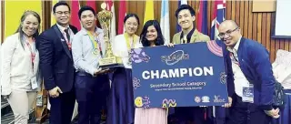  ?? ?? CSA Makati tops SEAMO science, math Olympiad held at Penang, Malaysia. Representi­ng CSA were Rafael Gozon Viterbo (third from left), Eunyou Park, Jodi Mariano, and Lakan Fuentez