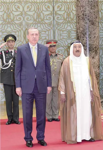  ??  ?? KUWAIT: His Highness the Amir Sheikh Sabah Al-Ahmad Al-Jaber Al-Sabah and Turkish President Recep Tayyip Erdogan are pictured during the latter’s visit to Kuwait in 2015. —KUNA