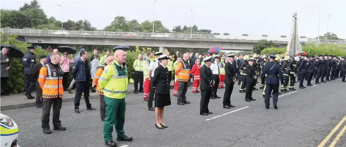  ??  ?? The Guard of Honour outside Drogheda station. Picture: Paul Connor