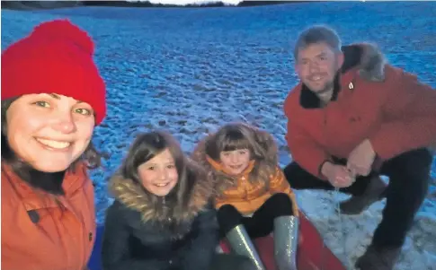  ??  ?? UGLY INCIDENT AT BEAUTY SPOT: Gary Bissett with wife Sarah and daughters Chloe and Lilly and, inset, the scene.