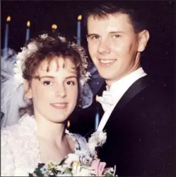  ?? (Special to the Democrat-Gazette) ?? Susan and Shannon Pruitt were married on Aug. 4, 1993. Susan was focused on basketball and needed a big tipoff from Shannon about his romantic interest. “They say opposites attract,” he says. “God knew what he was doing when he put us together, that’s for sure. I can’t imagine life without her.”