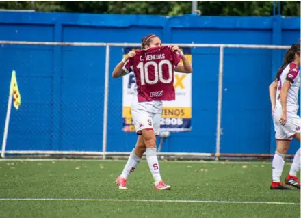  ?? CORTESÍA SAPRISSA ?? Carolina Venegas festejó su gol 100 en el Nicolás Masís ante Herediano.