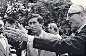  ??  ?? Hanbury-tenison (right) in 1979 as Lord Lieutenant of Gwent, with the Prince of Wales, at the opening of the Cheshire Home at Llanhennoc­k