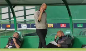  ?? Photograph: Reuters ?? Pep Guardiola has failed to get beyond the quarter-final stage of the Champions League during his time as Manchester City manager.