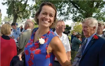  ?? JiM MicHAuD / boston HerAlD ?? ESSAIBI-GEORGE: Mayoral candidate City Councilor Annissa Essaibi-George mixes with people including veterans after the 40th annual South Boston Vietnam Memorial program.