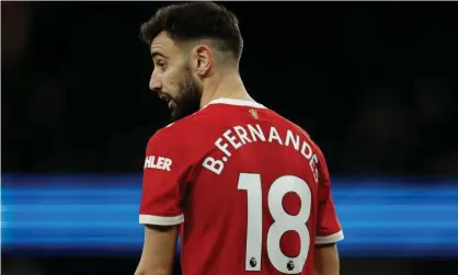  ?? Photograph: Tom Jenkins/The Guardian ?? Bruno Fernandes in action during Manchester United’s 4-1 derby defeat to Manchester City, his last outing for the team.