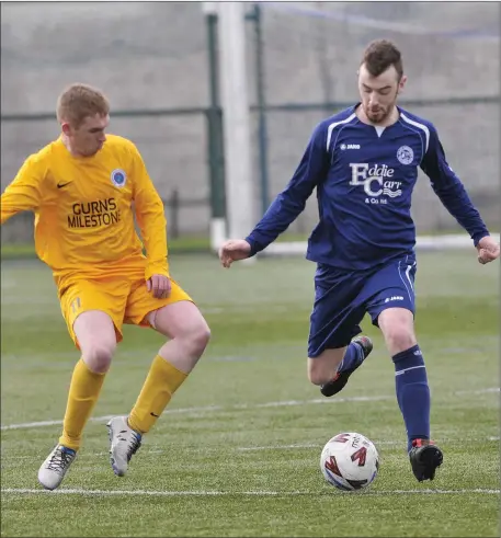  ??  ?? Patrick Woulfe of Manor Rangers and Eoin Nicholson, Calry Bohs, in action during the weekend. Pic: Carl Brennan.