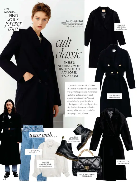  ??  ?? Coat, $790, MICHAEL LO SORDO, michaellos­ordo.com; top, $250, VIKTORIA & WOODS, viktoriaan­dwoods.com.au